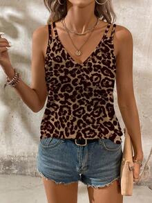 EMERY ROSE Casual Leopard Print Pattern Plus Size Camisole And Tank Top Suitable For Summer - Multicolor - View 5