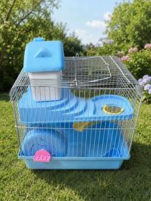 Blue Hamster Cage - Dual-Purpose Portable Carrier (Includes Daily Essentials) - Deluxe Two-Tier Hamster Villa & Mini Castle - Blue - View 9