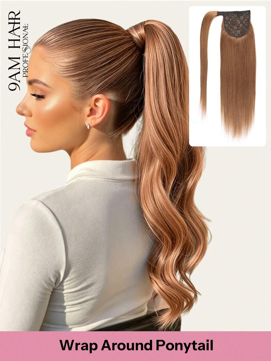 Pony Tails Real Hair Extension Medium Auburn Straight Ponytail Extension Human Hair Invisible Wrap Around Ponytail Human Hair For Women Daily Work - S30 - View 1