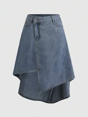 Y2K Vintage Lässig Asymmetrischer Saum Gewaschener Blauer Denim Minirock Für Frauen