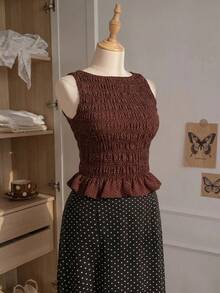 Comfortcana Áo hai dây tank top nữ size lớn phong cách Boho mùa hè, co giãn xếp ly - màu nâu - Xem 7