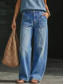 EMERY ROSE Jeans casuales de uso diario con bolsillos y botones para mujer - Azul - Ver 1