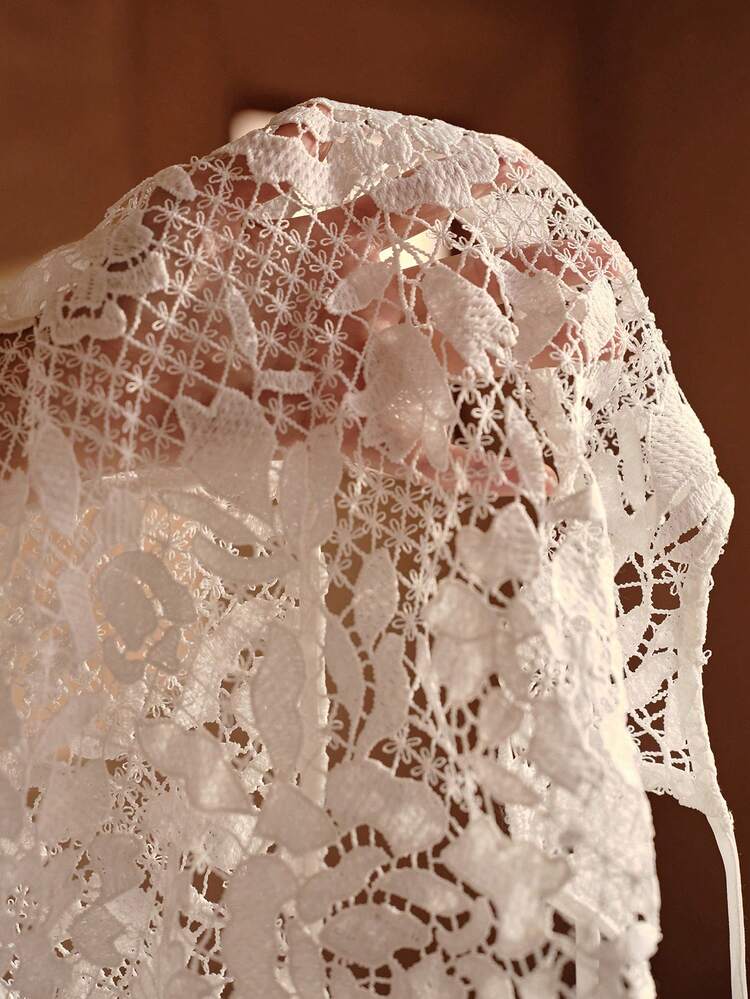 EXQUISITE ELEGANT WATER-SOLUBLE LACE PATCHWORK TASSEL BACKLESS SEMI-SHEER CASUAL VACATION WOMEN'S BEACH PARTY COVER UP DRESS