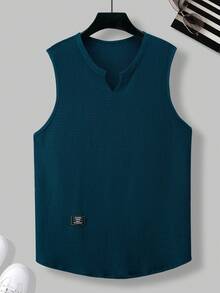 Manfinity Homme Men's Letter Print Distressed V-Neck Casual Versatile Tank Top - Teal Blue - View 3