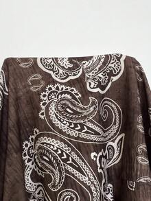 SHEIN Essnce 大尺碼女款春夏時尚休閒寬鬆舒適百搭顯瘦棕色印花鬆緊腰寬腿七分褲，寬褲，女裝下裝，度假穿搭 - 棕色 - 查看 8