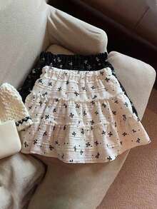 Genkimix Kids Rok Kasual Musim Panas untuk Anak Perempuan Muda dengan Motif Pita - Hitam dan Putih - View 5