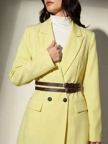 Aveloria Modichic Áo khoác blazer nữ tay dài dáng rộng cổ ve lật, có hai dây thắt lưng. - Màu vàng - Xem 4