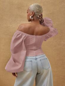 Vixey Blusa de tejido sólido con hombros abullonados y volumen - Rosa vieja - Ver 4