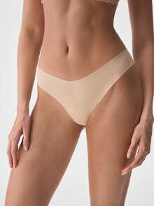 Loungeista 3pcs/Pack Seamless Thong Panties, Breathable & Comfortable, High Elasticity, Solid Color Women's Underwear, Quick-Drying, Suitable For Daily Wear - Apricot - View 5