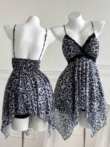 Sweetra Plus Size Leopard Print Lace Trim Asymmetric Hem Women Tank Top - Multicolor - View 1