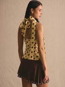 MUSERA Polka Dot Neckholder Bindung Wickel Fließendes Top Frühling Sommer Gemütlich Süß Täglich Mädchenhaft Urlaub Sonnenlicht Sozial Festival Feiertag Elegant Muttertag - Gelb - Übersicht 4
