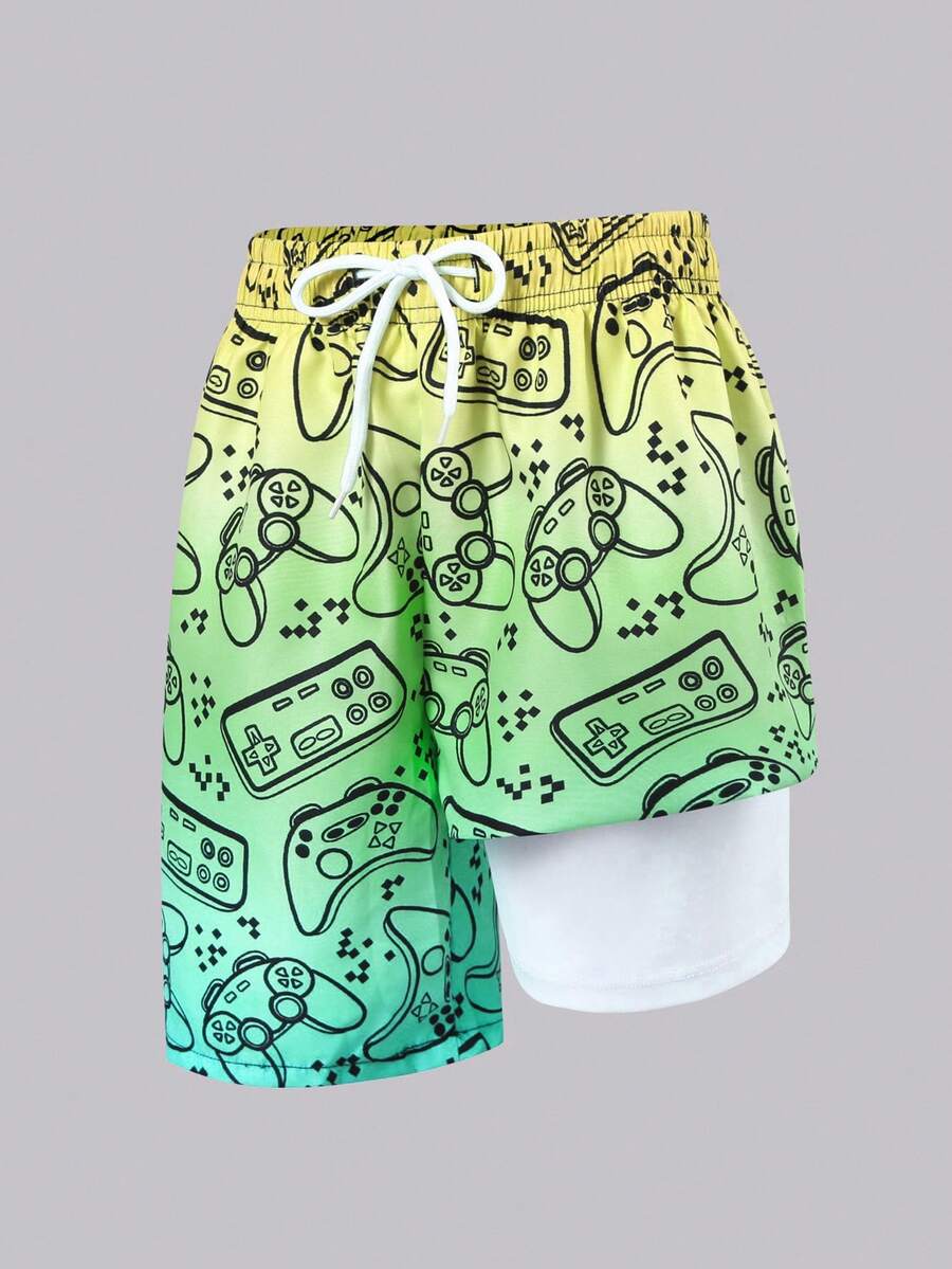 Fantacosmos Tween Boy Drawstring Waist All-Over Print Shorts Swimwear Bottoms Suitable For Summer Vacation - Multicolor - View 1