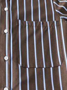 SHEIN Tween Girl Striped Lightweight Sun Protection Shirt, Spring & Summer,Holiday,Summer,Travel - Brown - View 6