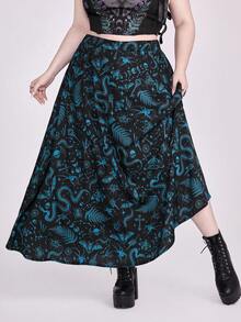 ROMWE Goth Falda versátil y de moda con estampado de bloques de color para tallas grandes - Azul - Ver 7