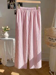 Comfortcana Women's Summer Vacation Pink Striped Long Pants - Pink - View 2