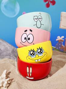 SpongeBob SquarePants | SHEIN 1個 4.7英吋/12公分碗口卡通圖案印花穀物碗，耐冷耐熱，可用於微波爐和洗碗機，適合盛裝米飯、穀物、優格等，海綿寶寶、派大星、章魚哥、螃蟹老闆 - 橙紅 - 查看 2