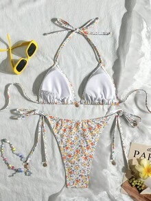 Swim Vcay 女款夏季海灘度假金屬吊墜掛脖綁背性感比基尼套裝 - 彩色 - 查看 2