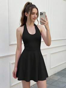 SHEIN Girlism 青少年女孩青少年女孩針織黑色修身蝴蝶結休閒優雅洋裝 - 黑色 - 查看 3