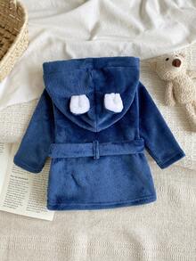 Newborn Baby Flannel Tie-Up Hooded Loungewear Robe - Blue - View 2