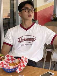 DAZY Summer Letter Print Color Block Short Sleeve Men's T-Shirt - Multicolor - View 6