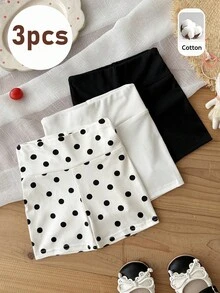 SHEIN LMoss Kids 3件套女童针织纯色波点休闲短裤套装 - 彩色 - 查看 3