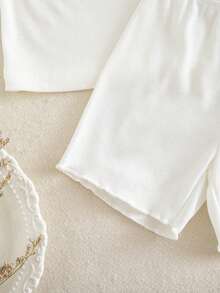 Set Pakaian Dalam 3 Potong untuk Anak Perempuan Musim Semi/Panas, Atasan Tank Top dan Celana Pendek, Bordir Pita, Aneka Warna, - Putih - View 3