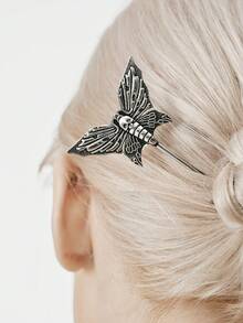 MortiRose 1 Pasador de pelo personalizado estilo gótico con mariposa y calavera para uso diario y fiestas para mujer - Plata antigua - Ver 1