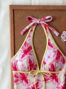 Elavelle Women's Spring/Summer Random Print Spaghetti Strap Bow Bikini Top - Multicolor - View 5