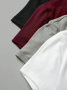 SHEIN BASICS 4件套女士休闲纯色短袖修身连体衣，夏季日常通勤百搭 - 彩色 - 查看 3