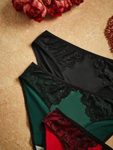 PinupPomp 3pcs Lace Patchwork Seamless Cotton Crotch Ladies' Briefs - Multicolor - View 3