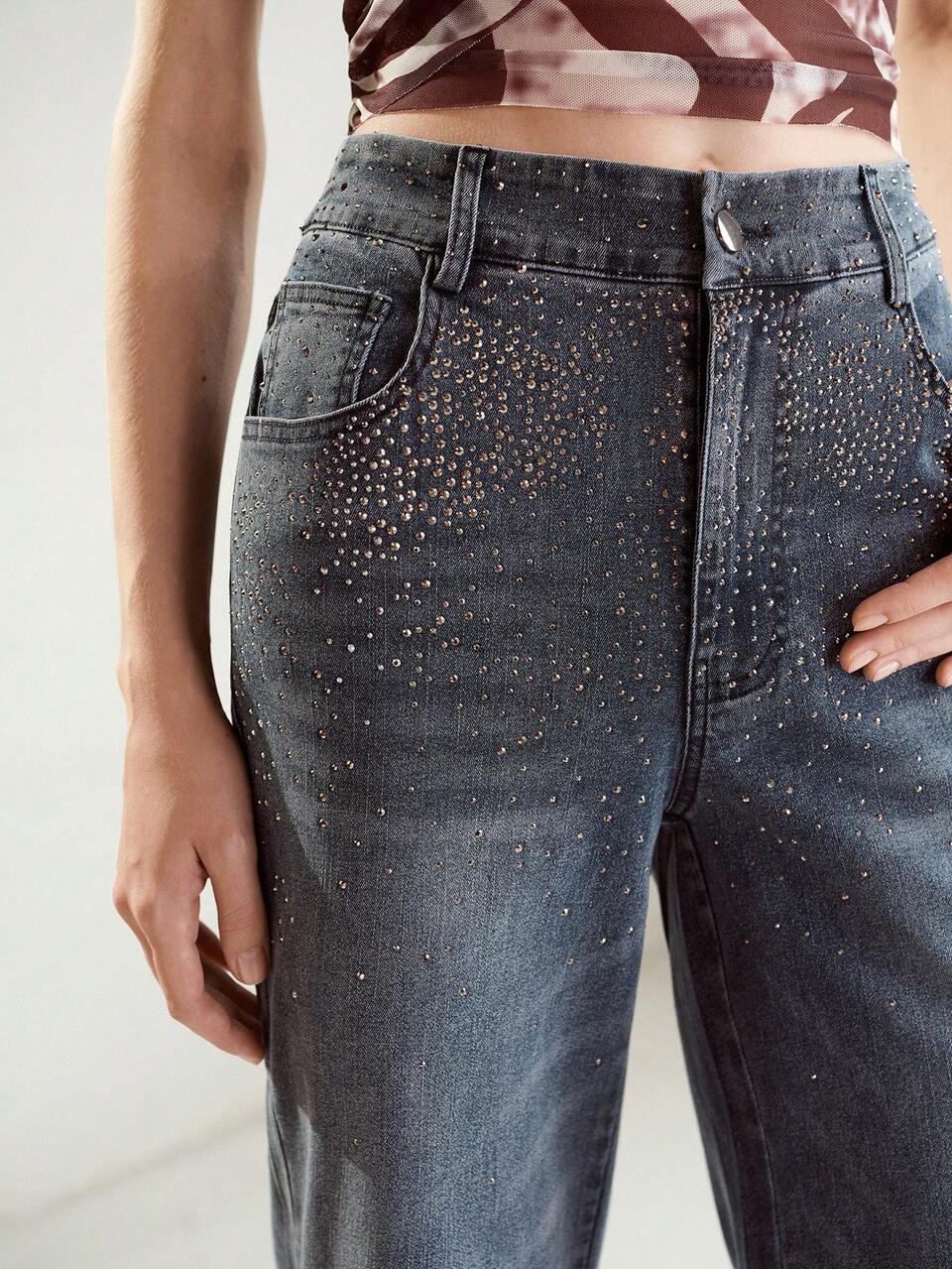 SPRING SUMMER WOMEN'S RHINESTONE GRADIENT FLARE LEG JEANS