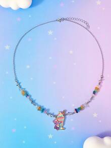 SHEIN X Care Bears 1PC New Creative Cartoon Cute Bear Ice Cream Oil Drop Pendant Exquisite Necklace, IP Joint Design, Lovely Personalized, Simple And Generous, Suitable For All Kinds Of Parties, Concerts, Festivals, Exquisite Gifts - Multicolor - View 1