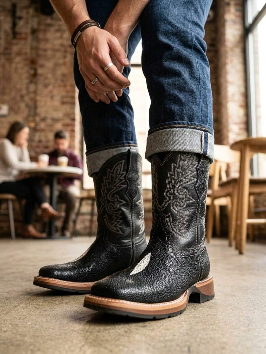 Botas de piel para hombre - Negro - Ver 1