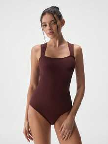Loungeista 1pc Women Solid Seamless Waist Cincher Briefs Bodysuit Black Camisole Triangle Panty Shapewear Casual Tummy Control Body Shaper - Chocolate Brown - View 3