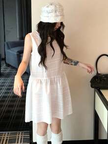 K-Vae Korean Style Basic Versatile Layered Sleeveless Mini Dress, Suitable For Commuting Golf White Summer - White - View 3