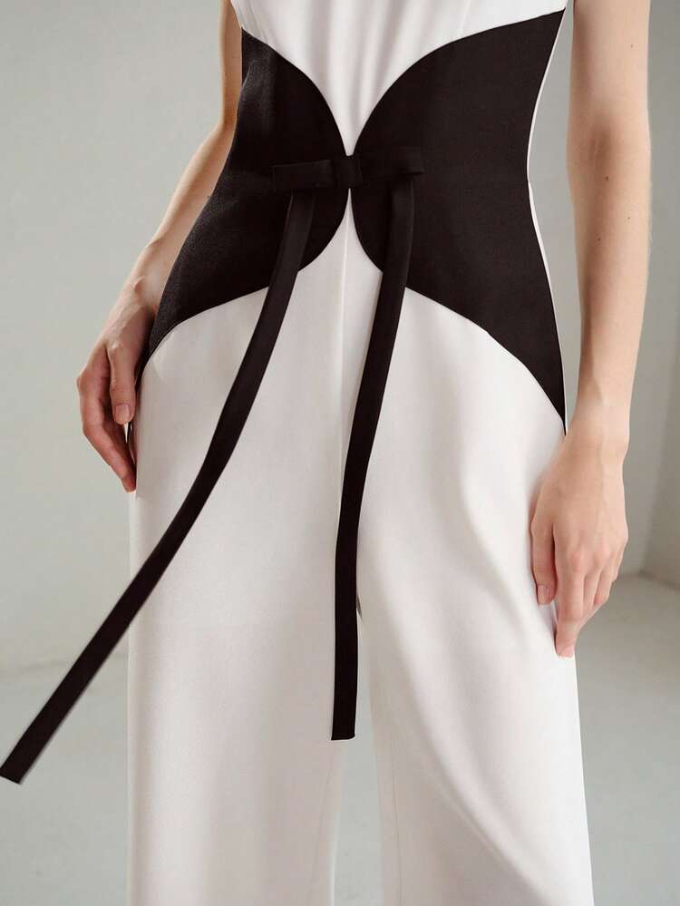 SPRING/SUMMER ONE-SHOULDER COLORBLOCK PROFESSIONAL COMMUTER FASHION WOMEN'S JUMPSUIT