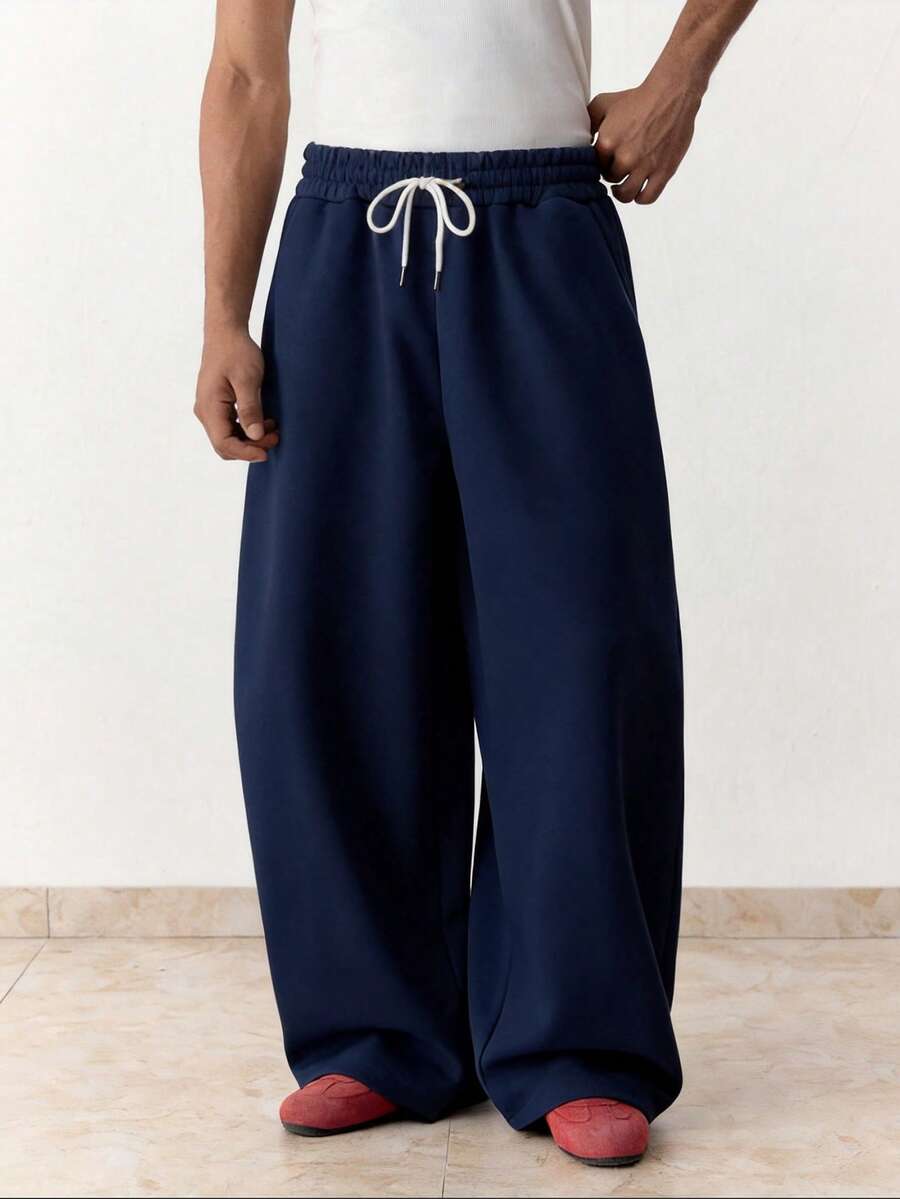 SWAVVY Men's Spring/Autumn Casual Loose Long Pants Standard Size Grey Reflective Panel Patchwork Pants - Navy Blue - View 1