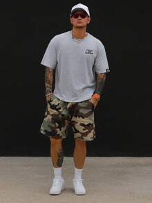 DAZY 男士短袖灰色花卉字母印花T恤 - 灰色 - 查看 3