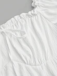 Sweetra Plus Size Women's Sweet Romantic Textured Ruched Double Layer Asymmetrical Ruffle Hem Petal Sleeve Off-Shoulder Dress Elegant Exquisite Date Wedding - White - View 6