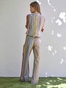 Nöista Color-Block Striped Trousers With Relaxed Straight Fit For Vacation And Casual Summer Styling. - Multicolor - View 2