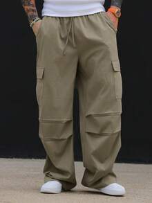 DAZY Long Cargo Pants With Pocket And Drawstring Design, Parachute Style For Men - Army Green - View 6