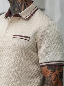 Manfinity CasualCool 男士夏季休閒高爾夫 Polo 衫，短袖通勤老錢風，復古 Y2K 街頭風，適合日常休閒、戶外活動與辦公正式場合 - 卡其色 - 查看 6