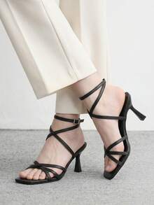 CUCCOO BIZCHIC Square Toe Black French Sexy Strap Women's Sandals Dating Commuter Versatile Summer - Black - View 5