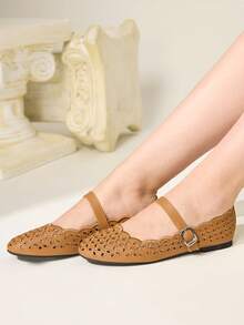 CUCCOO CHICEST Giày bệt nữ thoải mái, thêu rỗng, có khóa cài. - màu nâu - Xem 5