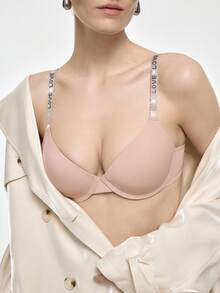 Bralution Sujetador con aros y relleno color rosa, que levanta y realza, con alto soporte, decoración con cristales, lencería femenina encantadora y elegante - Rosa - Ver 7