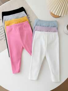 Baby Girl Autumn/Winter Cute Versatile Knitted Elastic Solid Color Elastic Waist Long Pants Multi-Piece Set - Multicolor - View 4