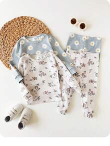 Baby Girl 4-Piece Snug Fit Set - Cute Patterns, Floral, Rainbow, Heart Print Long Sleeve Top And Elastic Waist Pants - Multicolor - View 5