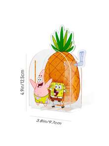 SpongeBob SquarePants | SHEIN 卡通鳳梨屋透明壓克力桌面收納盒，可愛桌面儲物盒，適用化妝刷、文具與化妝品，適合女孩、學生與上班族 - 彩色 - 查看 5