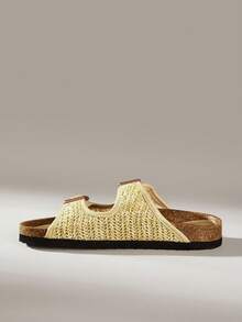 Solecia Sandal Wanita Musim Panas Anyaman Berwarna Kuning yang Bernapas, Dua Sisi dengan Sol Datar yang Dapat Diatur dan Sol Lembut, Sandal Luar Serbaguna - Anyaman rumput kuning - View 8
