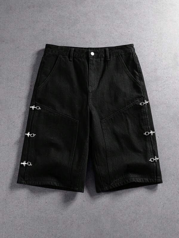 ROMWE MEN Street Life Pantalones cortos casuales holgados cómodos versátiles con hebilla estilo chino populares para hombres